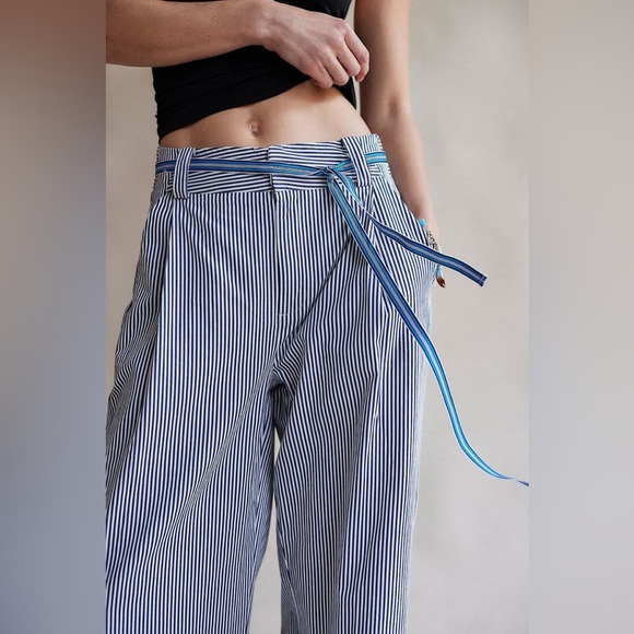 Free People Buckle Back Stripe Trousers - Picture 4 of 10
